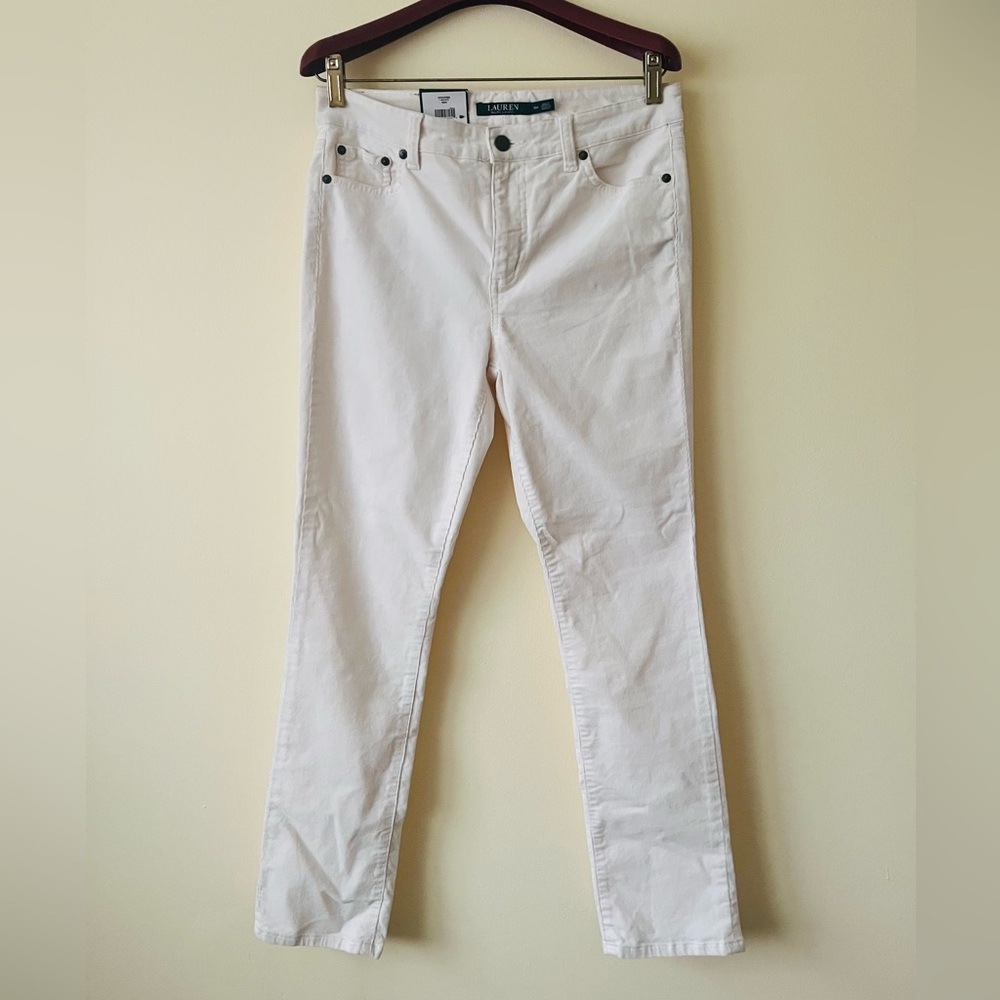 Lauren Ralph Lauren Corduroy Straight Leg Slimming Fit Pant in Ivory 6 Petite
